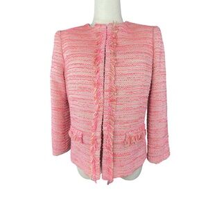 Amanda Uprichard Women’s Pink Tweed Fringe Blazer Jacket  Size M